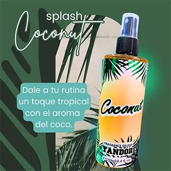 Distribuidor de Splash perfume aroma coco, para perfumería